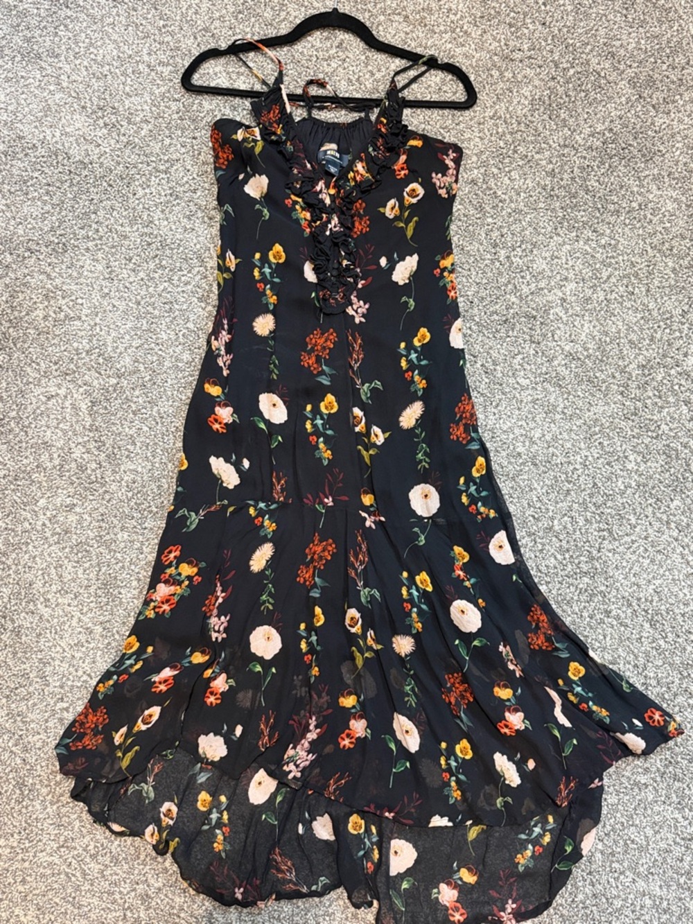 Maeve Black Floral Ruffle Maxi Dress with Yellow & White Blooms